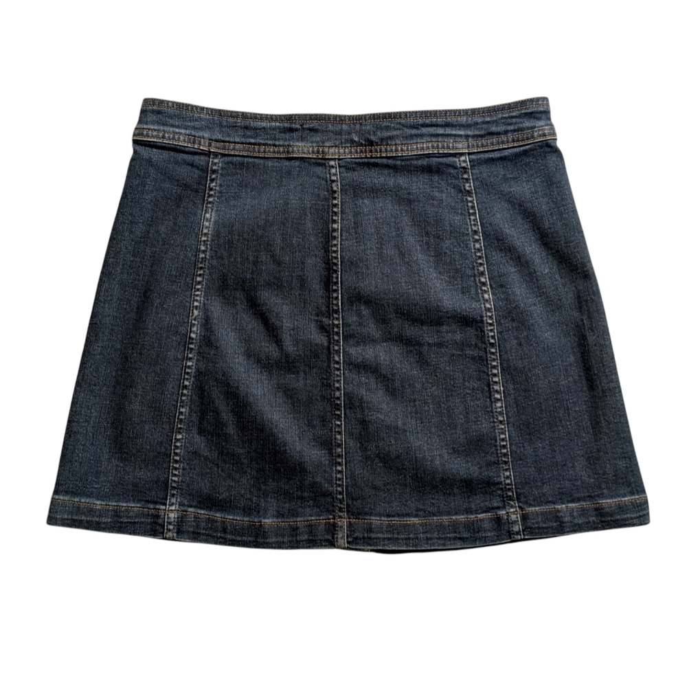 Madewell Button-Front Denim Mini Skirt Dark Wash | Sz 8 | Stretch A-Line Summer - Picture 3 of 10